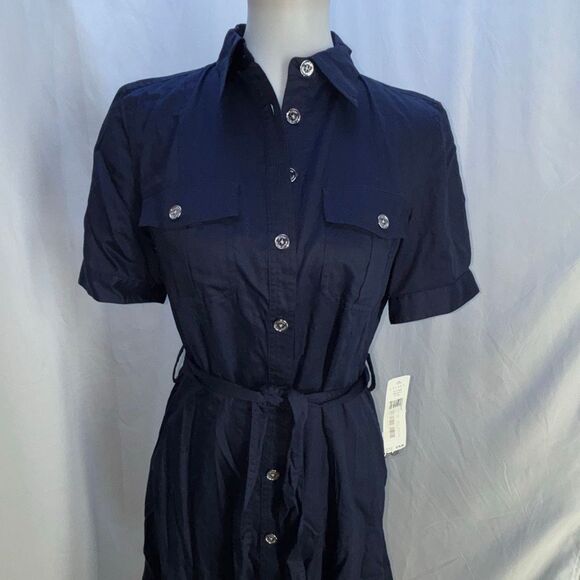 NWT Ralph Lauren spectator button front shirt dress tie Sz 8 city navy blue - Picture 2 of 12